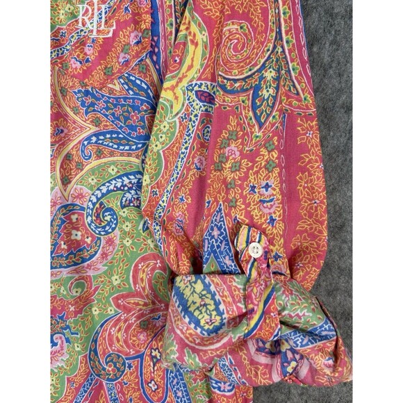 Lauren Ralph Lauren Womens Button Up Shirt Floral Paisley Black Label Tunic Sz L - Picture 4 of 11